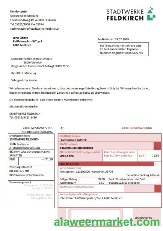 Austria Stadtwerke Feldkirch utility bill